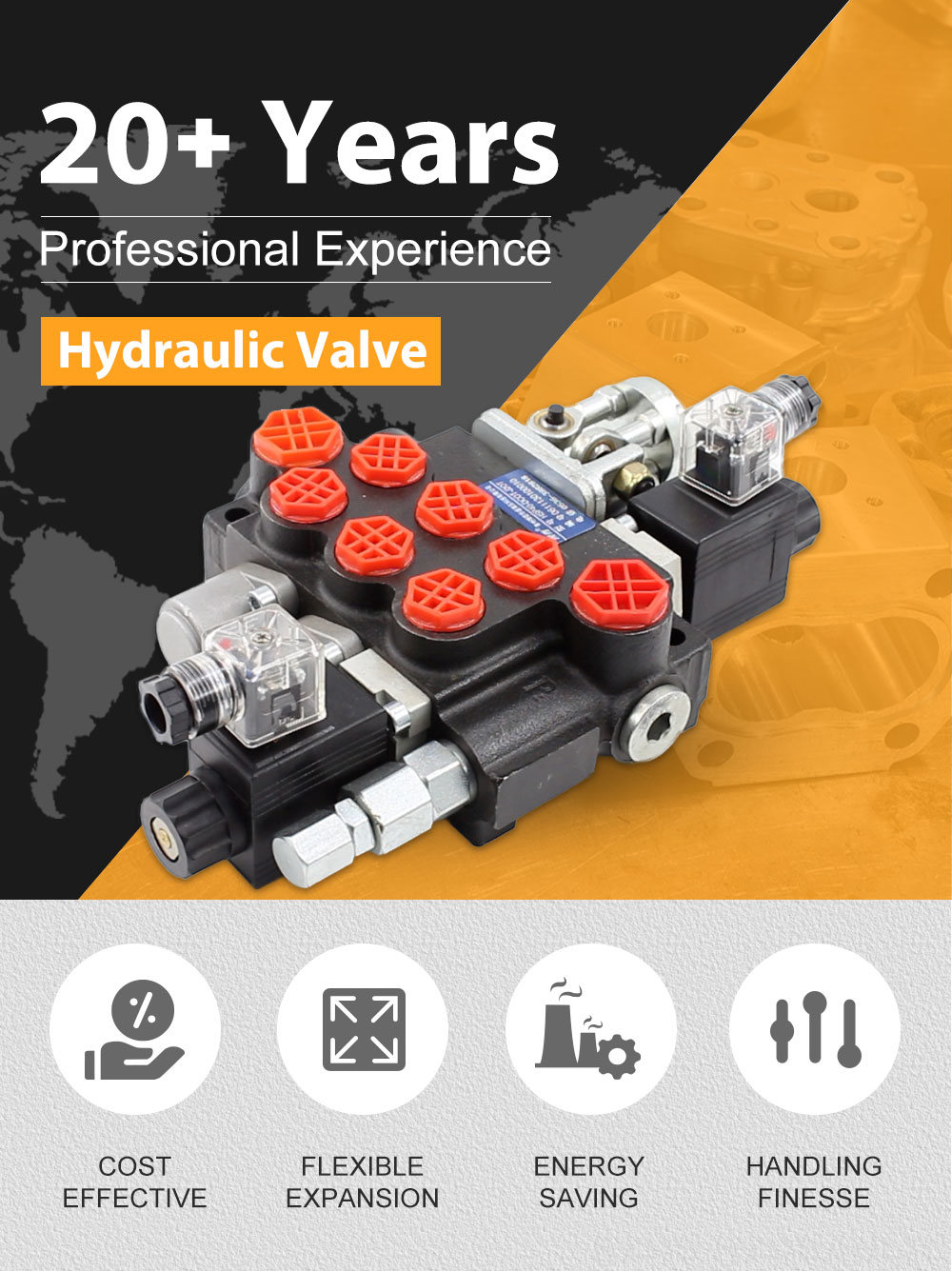 Hydraulic Directional Control Valve - P40 Series: Monoblock, 3 Spool, Solenoid & Joystick detailed image